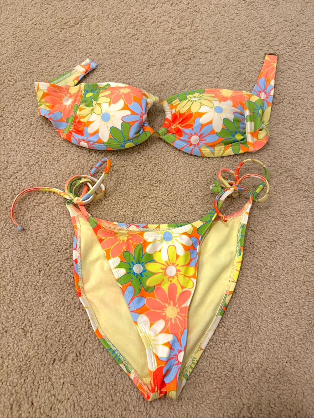 wild fable Floral Ring-Front Bikini - Orange, Yellow, Blue, Green, White